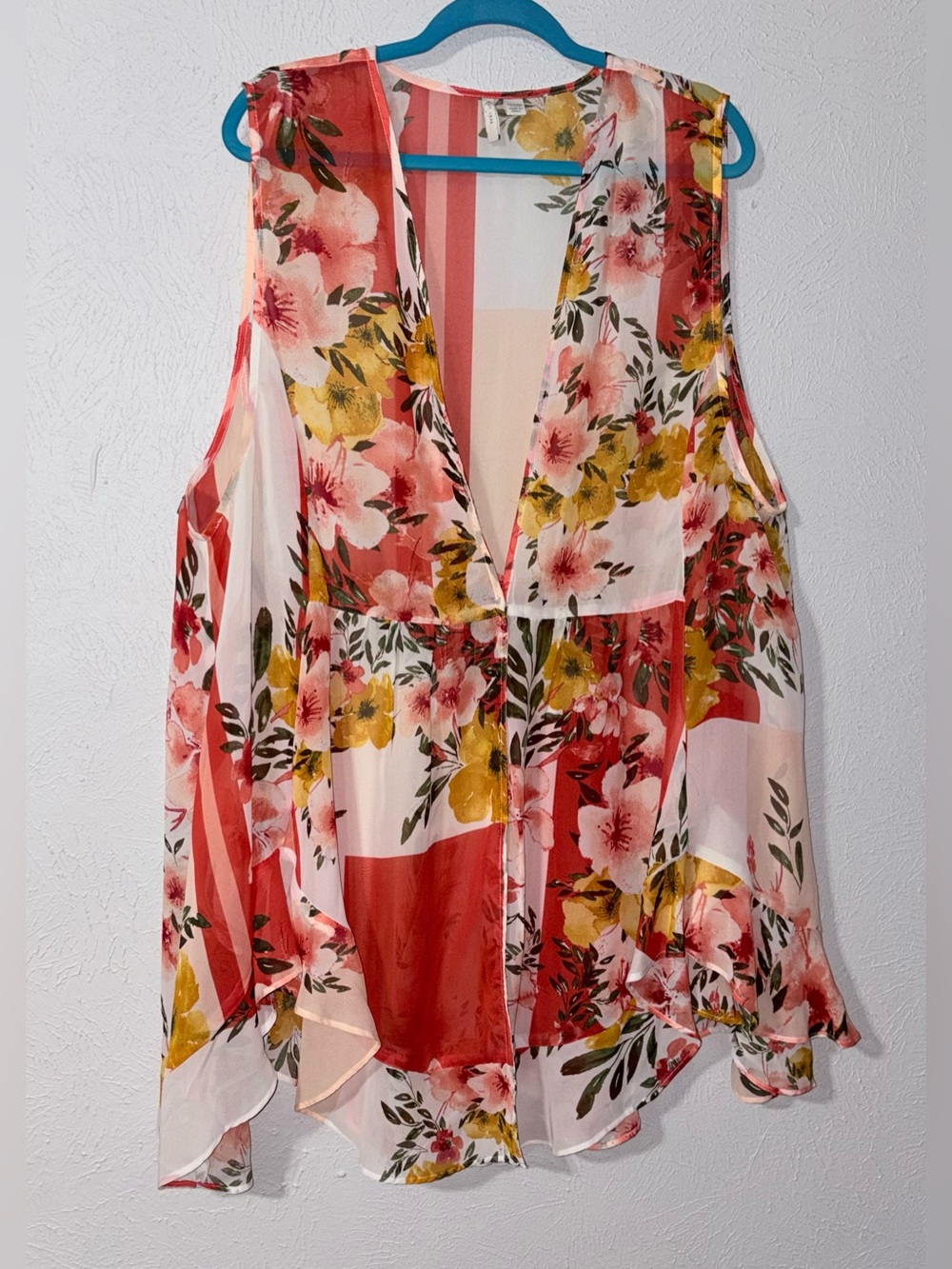 EST. 1946 22/24W Floral Sheer Open Front Vest Overlay Plus Size Boho